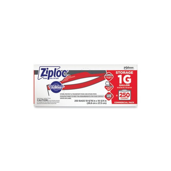 Sc Johnson Ziploc, DOUBLE ZIPPER STORAGE BAGS, 1 GAL, 1.75 MIL, 10.56in X 10.75in, CLEAR, 250/BOX 682257 - main